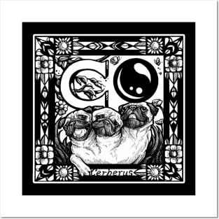 Pug Dog Cerberus - White Outlined Version Posters and Art